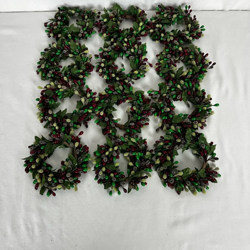 Festive Green and Red Mini Wreaths, Napkins Holder, Christmas, Holiday